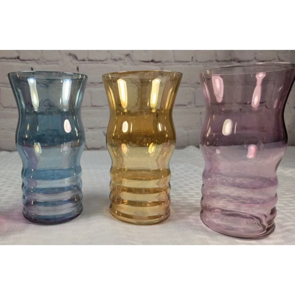 Rare Find! West Virginia Dunbar Iridescent Drinking Tumbler Glasses Set of 3